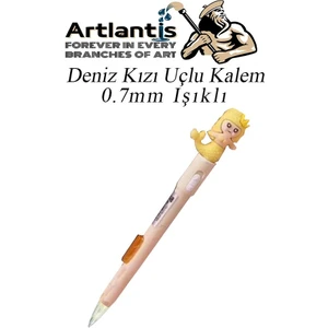 Işıklı Deniz Kızı Uçlu Kalem 0.7 1 Adet Denizkızı Başlıklı Versatil Kalem Süslü Silikonlu Hediyelik Kalem