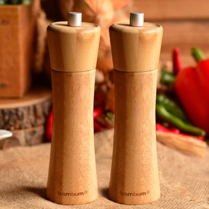 Paprika İkili Bambu Tuz ve Karabiber Öğütücü Ahşap Malzeme ile 2'li Set
