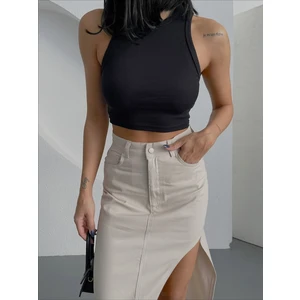 LB Laluna Butik Kadın Kolsuz Crop Atlet Fitilli Kaşkorse Kuma
