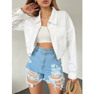 Lb Laluna Butik Kadın Fermuarlı Göğüs Cepli Crop Ceket Salaş Kesim
