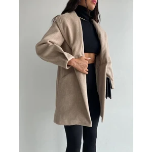 Lb Laluna Butik Kadın Geniş Yaka Kol Pile Detaylı Cepli Kaşe Kaban Ceket