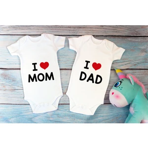 Tuğba Baby Özel Tasarım I Love Mom I Love Dad Anne Baba Ikili Bebek Body Beyaz Badi Zıbın