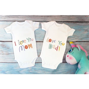 Tuğba Baby Özel Tasarım Lisanslı I Love Mom Dad Ikili Bebek Body Beyaz 2li Anne Baba Bebek Badi Zıbın