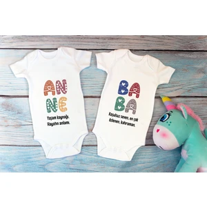 Tuğba Baby Özel Tasarım Anne Baba-2 Ikili Bebek Body Beyaz Badi Zıbın