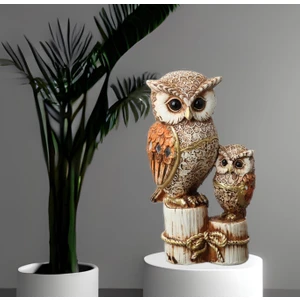 Lüks Işlemeli Taşlı Aynalı 2’li Baykuş Biblo Seti Bahçe Ofis Konsol Süsü Dekoratif & Hediyelik Obje