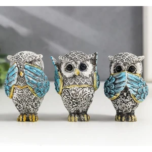 Görmedim Duymadım Bilmiyorum 3’lü Baykuş Biblo Heykel Ev Ofis Yeni Yıl Hediyesi Dekor Vitrin Süsü 2