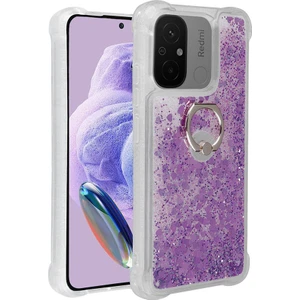 Kny Xiaomi Redmi 12C Kılıf Simli Sıvılı Kalplı Yüzüklü Milce Silikon