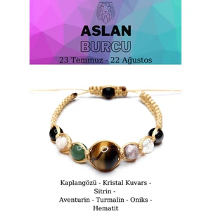 Lemuryan Stone Orijinal Doğaltaş Aslan Burcu Camel Renk Bohem Ayarlanabilir Bileklik