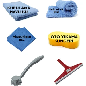 Otomobil Araç Araba Oto Motor Cam Yıkama Kurulama Cila Seti=sünger Mikrofiber Bez Havlu Parlatma Camsil Fırça