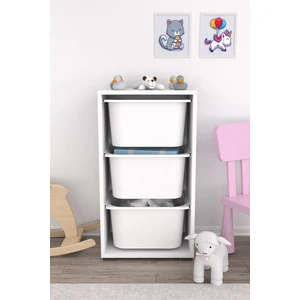 3 Beyaz Derin Sepetli Oyuncak Dolabı