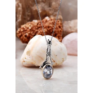 Sümer Telkari Quartz Taşlı Elişi Sarmaşık Tasarım Gümüş Kolye 6296