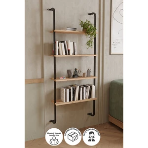 4 Raflı Duvara Monte Kitaplık Dekoratif Kitaplık Çam