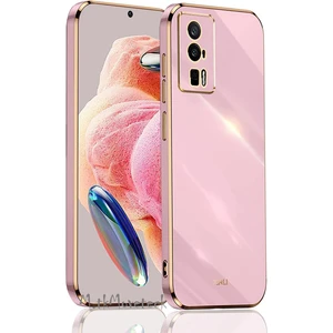 M.TK Moveteck Xiaomi Poco F5 Pro Kılıf Kamera Korumalı Parlak Gold Altın Işleme Kenarlı Yumuşak Silikon Kapak Zırh