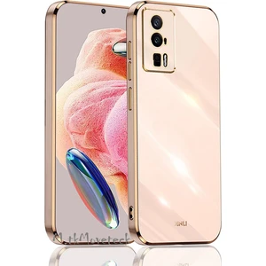 Xiaomi Poco F5 Pro Kılıf Kamera Korumalı Parlak Gold Altın Işleme Kenarlı Yumuşak Silikon Kapak Zırh