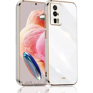 M.TK Moveteck Xiaomi Poco F5 Pro Kılıf Kamera Korumalı Parlak Gold Altın Işleme Kenarlı Yumuşak Silikon Kapak Zırh