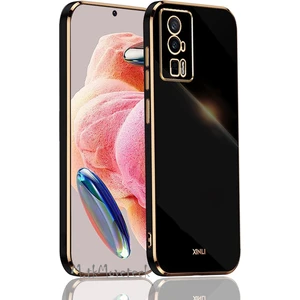 M.TK Moveteck Xiaomi Poco F5 Pro Kılıf Kamera Korumalı Parlak Gold Altın Işleme Kenarlı Yumuşak Silikon Kapak Zırh