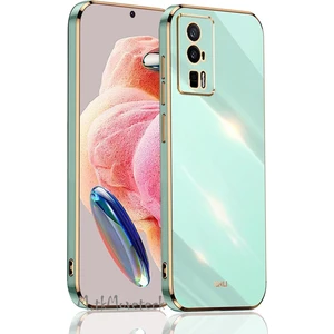 M.TK Moveteck Xiaomi Poco F5 Pro Kılıf Kamera Korumalı Parlak Gold Altın Işleme Kenarlı Yumuşak Silikon Kapak Zırh