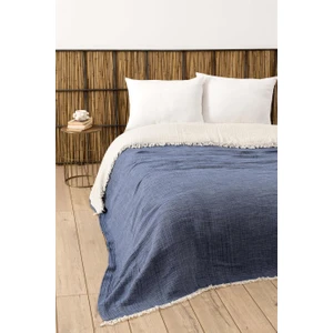 Denizli Concept 4 Kat Müslin Ipliği Boyalı Yatak Örtüsü Lacivert 230x250