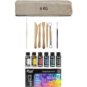 Beyaz Seramik Hamuru 6 kg Rich Master Mix Akrilik Set Ana Renkler 6lı 60CC Ebeşuar Seti Seramik Seti