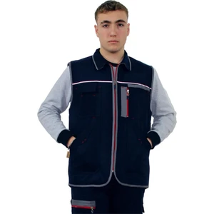 GY06K Unisex Lacivert Kapitoneli Fermuarlı Gabardin Kışlık Yelek