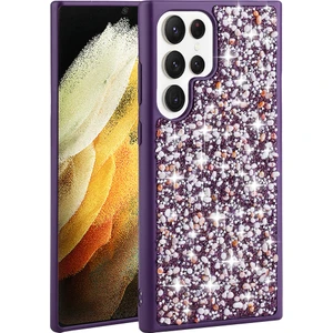 Case 4U Samsung Galaxy S23 Ultra Kılıf Parıldayan Taşlı Tasarım Linea Kapak Derin Mor