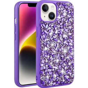 Case 4U Apple iPhone 14 Kılıf Parıldayan Taşlı Tasarım Linea Kapak Mor