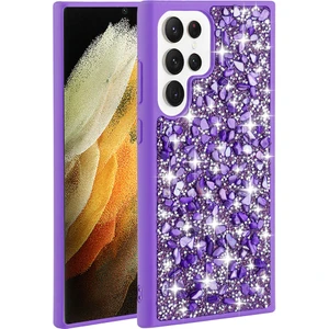 Case 4U Samsung Galaxy S23 Ultra Kılıf Parıldayan Taşlı Tasarım Linea Kapak Mor