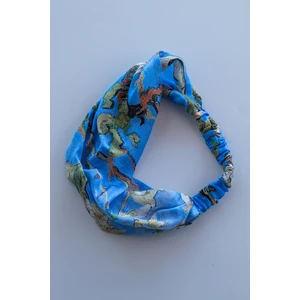 Lila Rosa Desenli Saf Ipek Saç Bandı Bandana