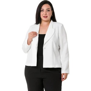 Disentis Modest Büyük Beden Yaka Detaylı Vatkalı Astarsız Kısa Beyaz Ceket