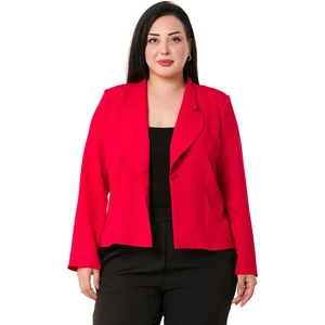 Disentis Modest Büyük Beden Yaka Detaylı Vatkalı Astarsız Kısa Kırmızı Ceket