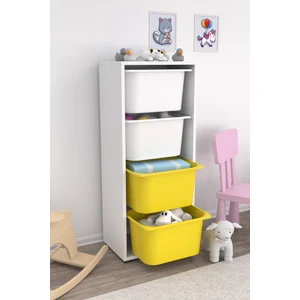 4 Derin Sepetli Beyaz Sarı Çok Amaçlı Oyuncak Dolabı