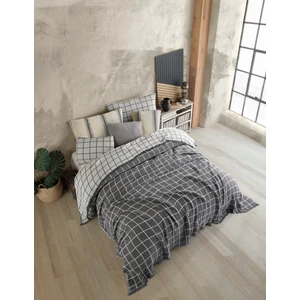 Destiny Hometex Gri Kare Desenli Naturel 4 Katlı Multi Muslin %100 Pamuk Yatak Örtüsü