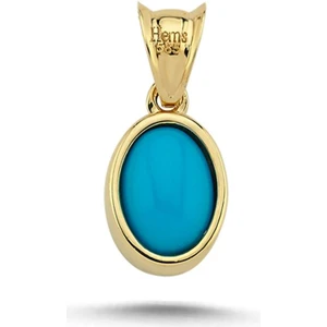 Hems Jewellery 14 Ayar Altın Mavi Akik Taşlı Kolye Ucu