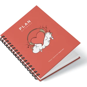 Deep Notebook Süresiz Planlayıcı Ajanda A5 Spiralli Müzik Dinleyen Kalp Maskot Tasarımı