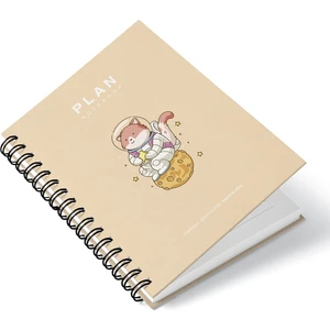 Deep Notebook Süresiz Planlayıcı Ajanda A5 Spiralli Kedi Astronot Uzay Tasarımı