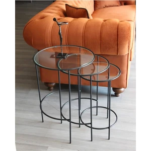 Meri Yuvarlak 3'lü Zigon Yan Sehpa Siyah DNDR-009