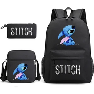Stitch Sırt Çantası Üç Parçalı Set Okul Çantası Renk Siyah (Yurt Dışından)