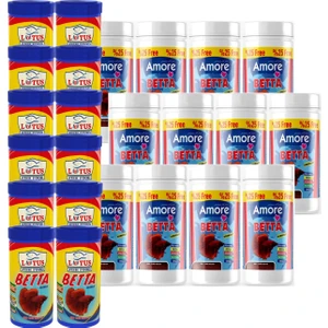 Beta Balığı Yemi 12 x 125 ml ve 12 x 100 ml Lotus Betta Balık Yemi Toptan