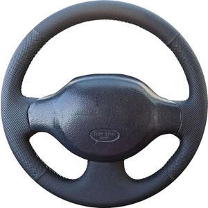 Detay Deri Direksiyon Renault Clio 2- Dacia Logan Spor Desen Direksiyon Kılıfı Siyah  Dikis