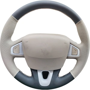 Detay Deri Direksiyon Renault Fluence-Scenic Megane 3 Privilege Tuşlu-Derisi Sökülmeden Yapılan 2 Renk Direksiyon Kılıfı