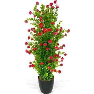 Yapay Çiçek Siyah Saksıda Kırmızı Mineli Şimşir Ağacı 55CM
