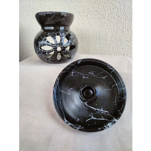 Lotus Buhurdanlık ve Palo Santo Ağaç Tütsülük Tütsü Şamdan Kabı Ikili Set Siyah