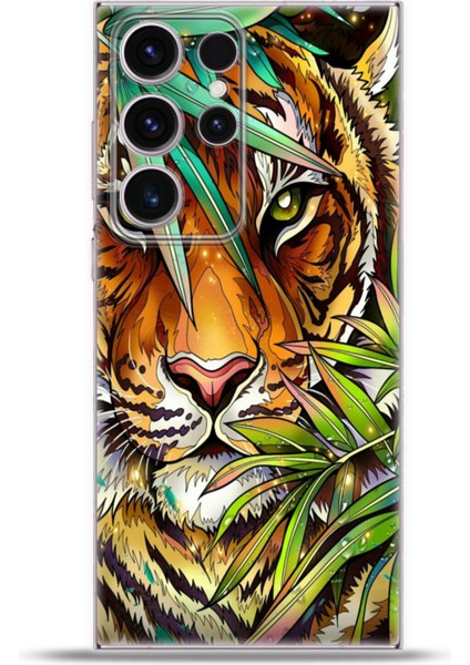 Samsung Galaxy S23 Ultra Kılıf Esnek Silikon Kamera Koruma 4K Desenli Özel Tasarım - Tiger