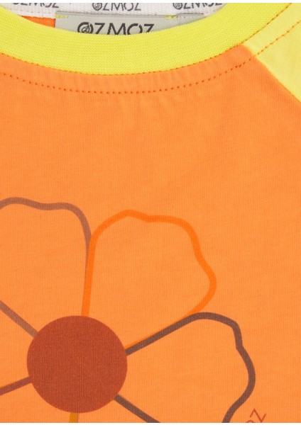 Organik Pamuk Çiçek Desenli Reglan Kol Kız Çocuk Tshirt