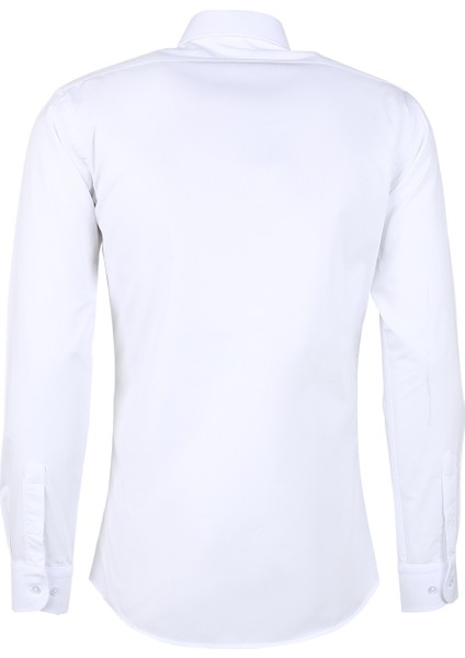 Slim Fit Klasik Yaka Düz Beyaz Erkek Gömlek GM1007100473
