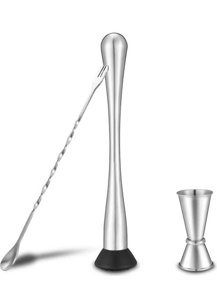 Dişli Mojito Tokmağı Jigger ve Kokteyl Karıştırma Kaşığı Çatallı