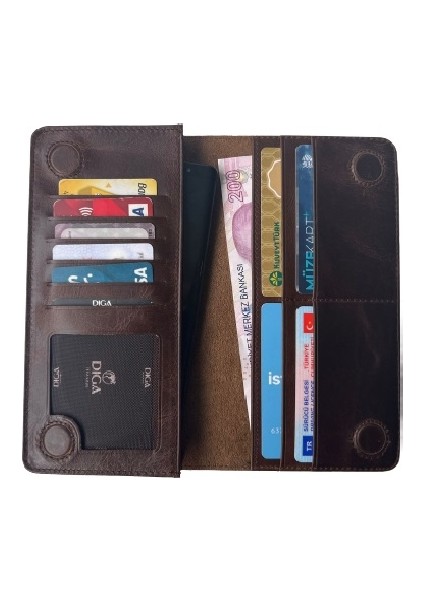 Diga Xiaomi ile Uyumlu Mıknatıslı Cüzdan Hakiki Deri Kadın Erkek Telefon Bölmeli 10 Kartlık Para Bölmeli 18X10X2 cm Koyu Kahverengi fiyatları