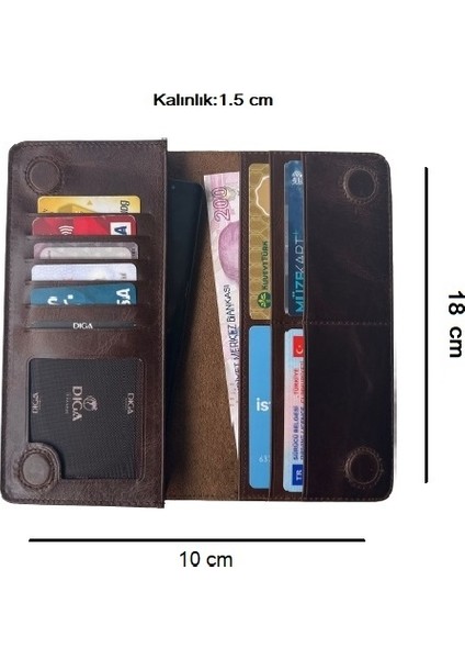Diga Xiaomi ile Uyumlu Mıknatıslı Cüzdan Hakiki Deri Kadın Erkek Telefon Bölmeli 10 Kartlık Para Bölmeli 18X10X2 cm Koyu Kahverengi modelleri