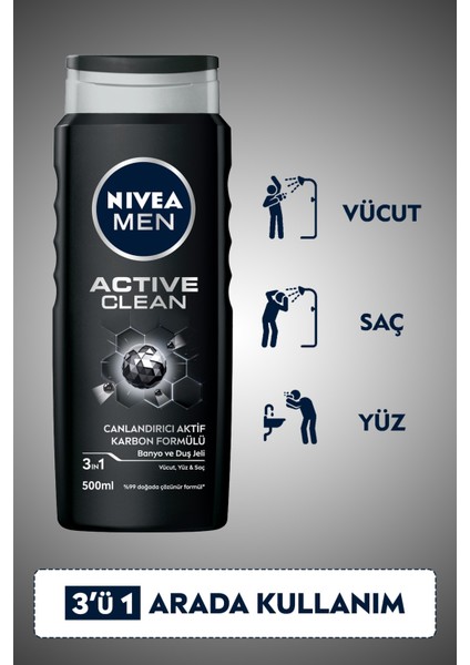 Men Active Clean Erkek Duş Jeli 500 ml x 3 Adet, Vücut ve Saç Şampuanı, Banyo Lifi Hediye modelleri
