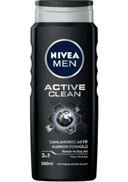 Men Active Clean Erkek Duş Jeli 500 ml x 3 Adet, Vücut ve Saç Şampuanı, Banyo Lifi Hediye fırsatları